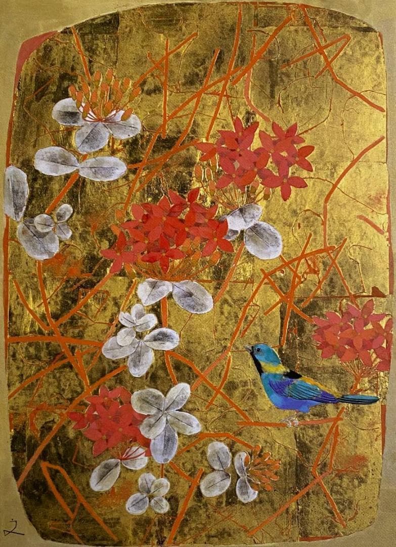 堀文子、【青い鳥】、希少な額装用画集より、新品額装付、状態良好