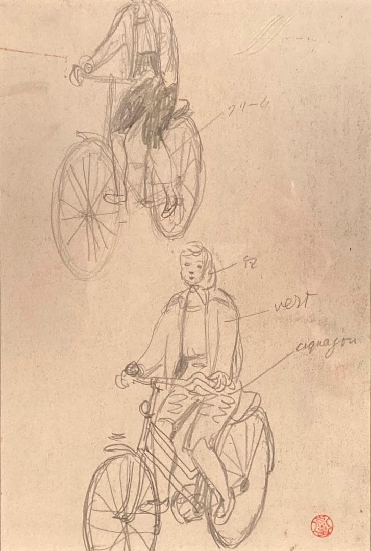 ◆２点まとめて◆高畠達四郎【城／油彩画】【自転車／素描 鉛筆画】額装