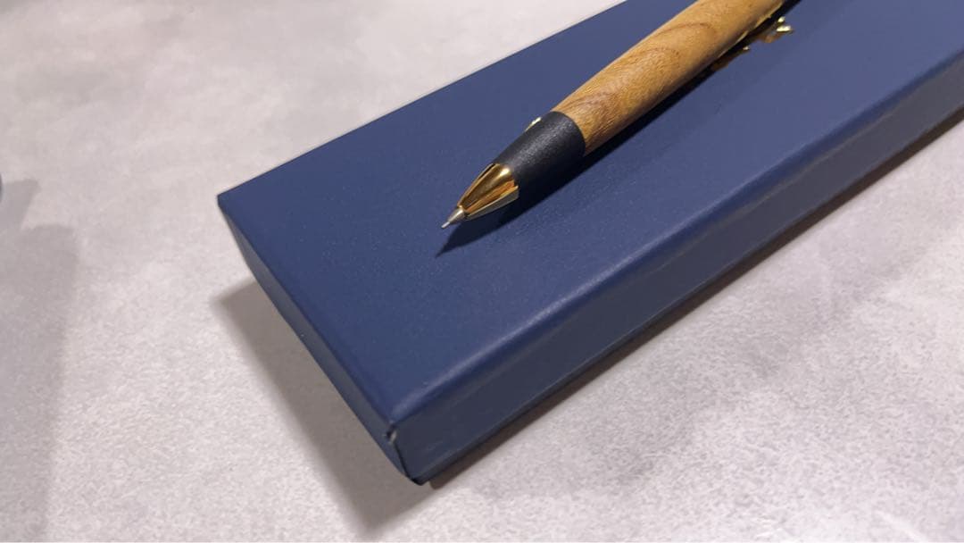 【新品】欅ケヤキの軸シャープペンシル 野原工芸オイル ＆箱＆木ブロックつきMP