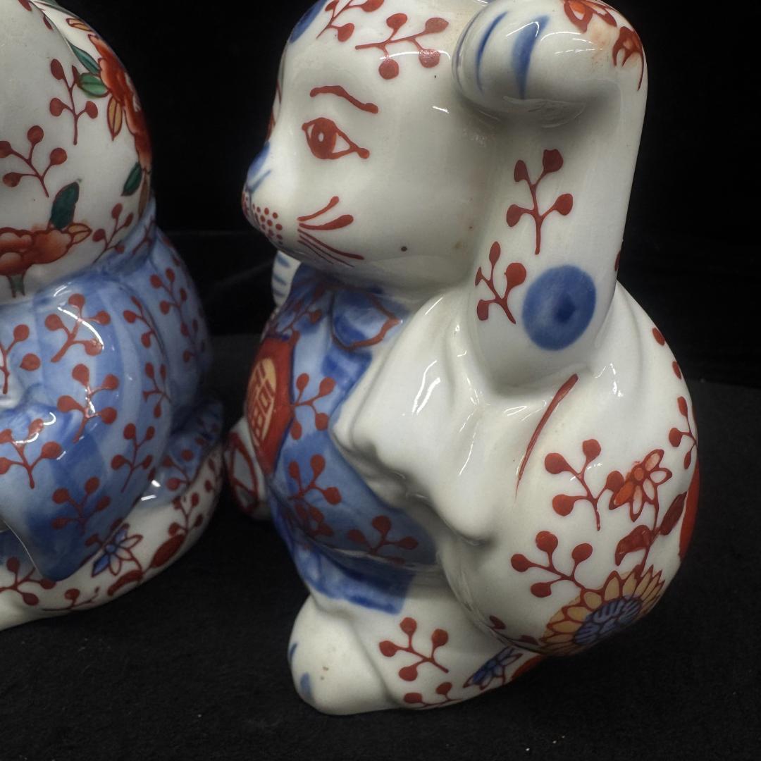 希少！伊万里焼　招き猫　置物　縁起物 右手上げ左手上げ2体セット