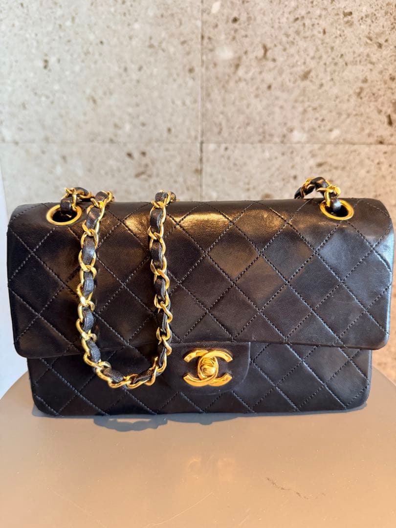 CHANEL ヴィンテージマトラッセ ダブルチェーン G金具 ブラック