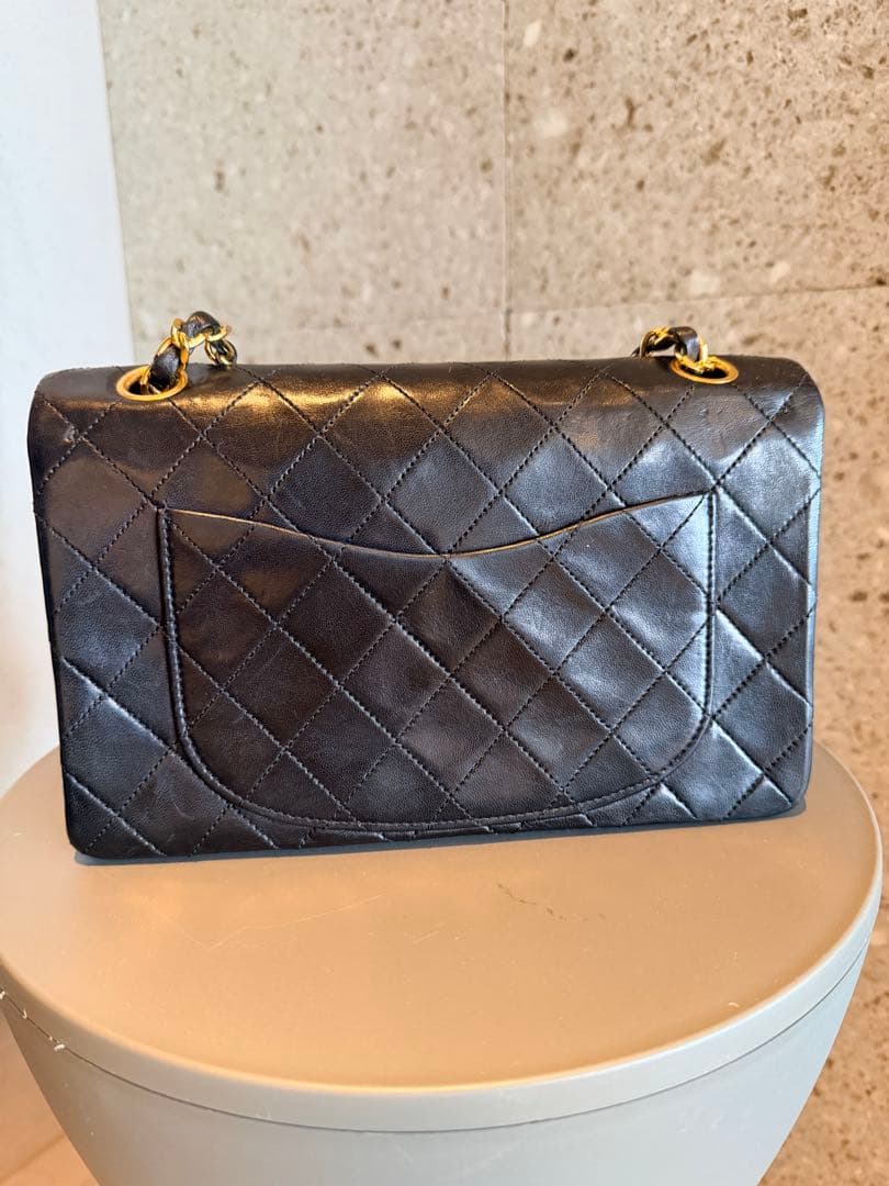 CHANEL ヴィンテージマトラッセ ダブルチェーン G金具 ブラック