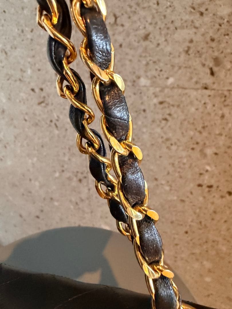 CHANEL ヴィンテージマトラッセ ダブルチェーン G金具 ブラック