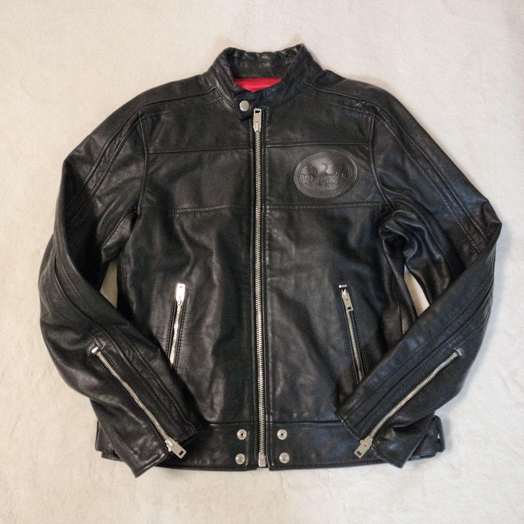 【美品】ディーゼル　牛革　シングルライダースジャケット　Ｌサイズ　ブラック