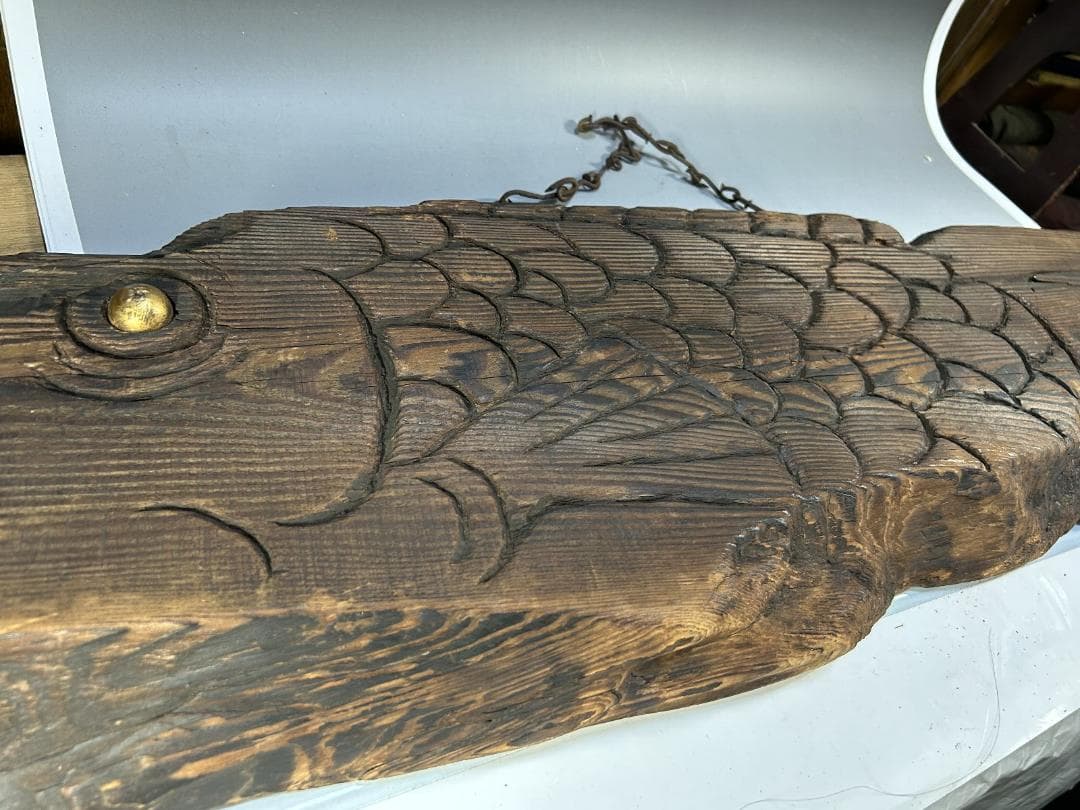 魚板　110㎝　時代 古道具 壁掛け　魚鼓 在銘　仏教美術　雑貨　流木　オブジェ