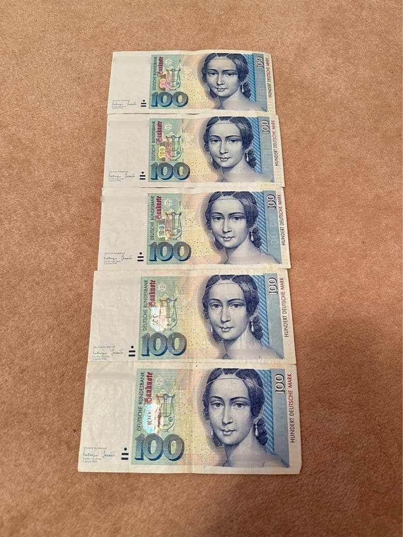 旧紙幣 西ドイツ 100マルク クララ・シューマン 5枚