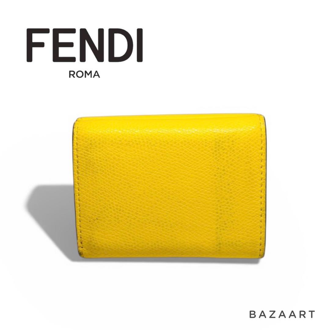 FENDI フェンディ 三つ折り財布 レザー ズッカ 黄色 イエロー ブラウン