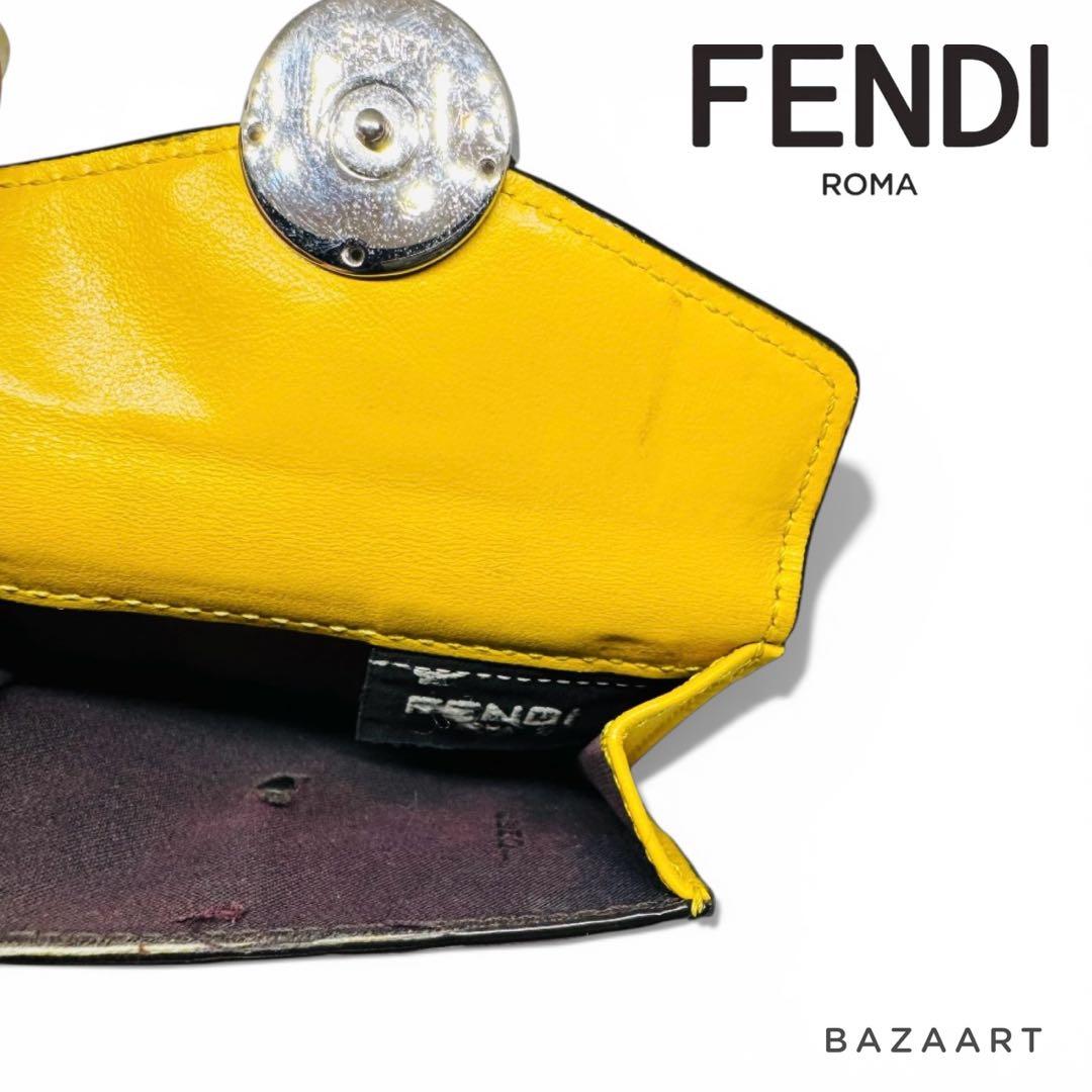 FENDI フェンディ 三つ折り財布 レザー ズッカ 黄色 イエロー ブラウン