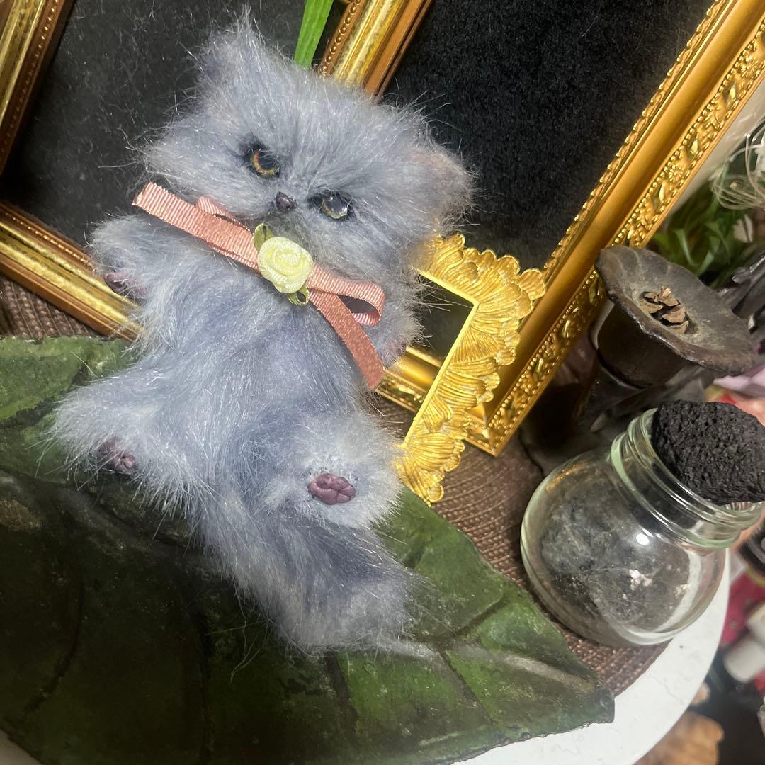 リボン付きぬいぐるみ猫（グレー・ホワイト） 2体おまとめ