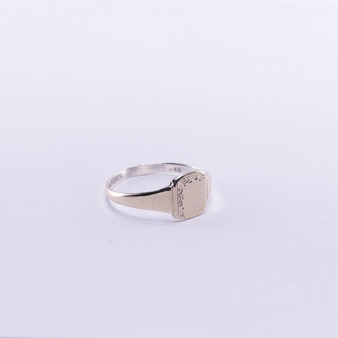 英国製 9金 シルバー925 30s ヴィンテージ シグネットリング 14号