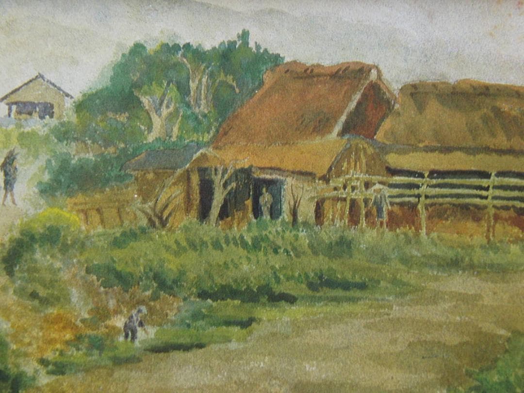 浅井忠、【農家風景】、希少な額装用画集より、新品額装付、状態良好