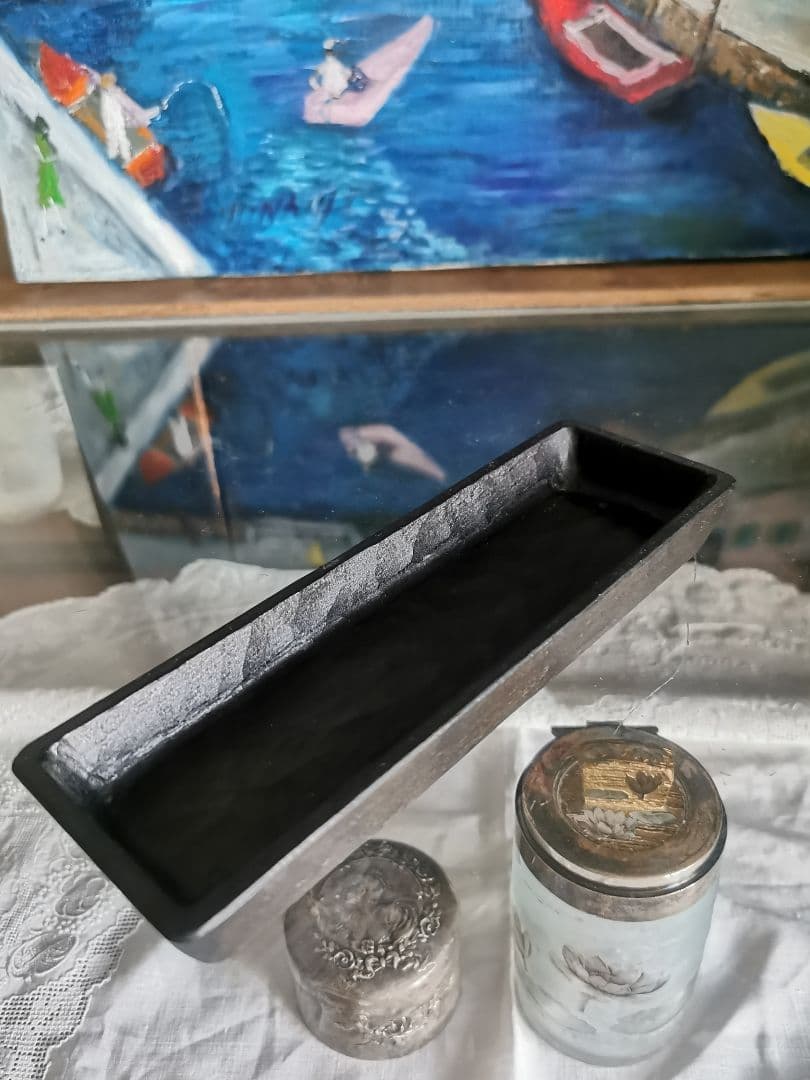 三谷龍二 黒漆 端正な細長深皿 角皿 木彫り漆塗り 美しいノミの目跡 作家物