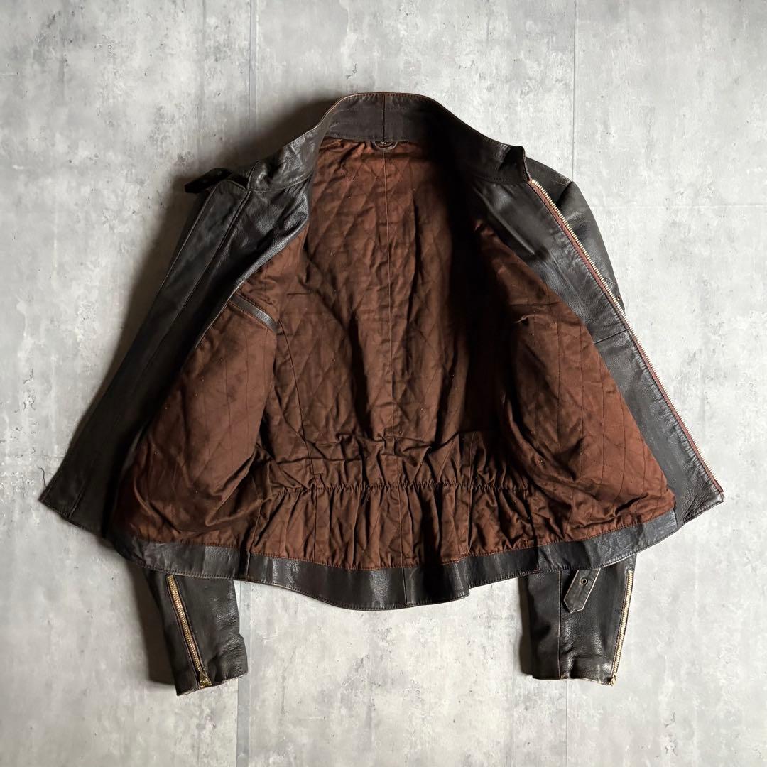 【70s vintage】ライダースジャケット　シングル　本革　片爪　短丈　古着