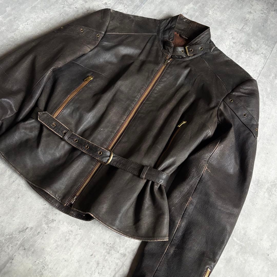 【70s vintage】ライダースジャケット　シングル　本革　片爪　短丈　古着