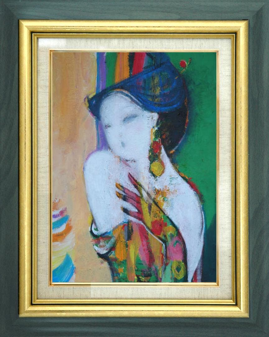 油絵 菅家令子 絵 絵画インテリア 額付(白) uF6-010111 人物 女性