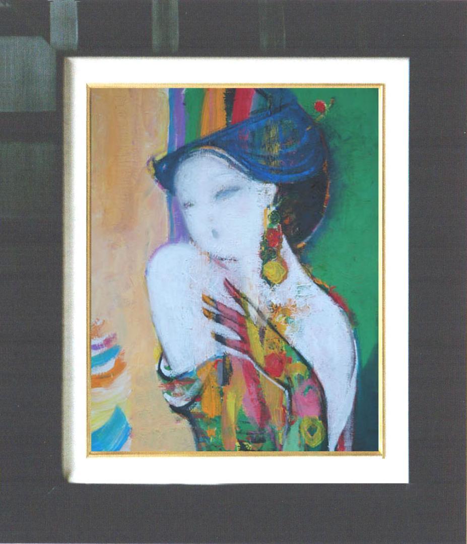 油絵 菅家令子 絵 絵画インテリア 額付(白) uF6-010111 人物 女性