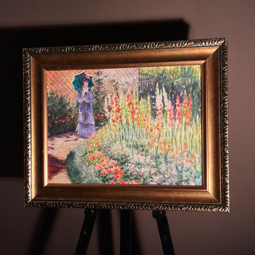 手書き油絵 クロード・モネ グラジオラス 額付き 肉筆絵画 インテリア 油彩画