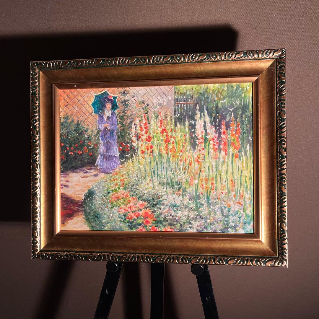 手書き油絵 クロード・モネ グラジオラス 額付き 肉筆絵画 インテリア 油彩画