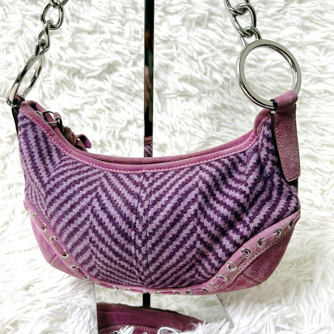 バッグ COACH Purple Herringbone Suede Bag Y2K
