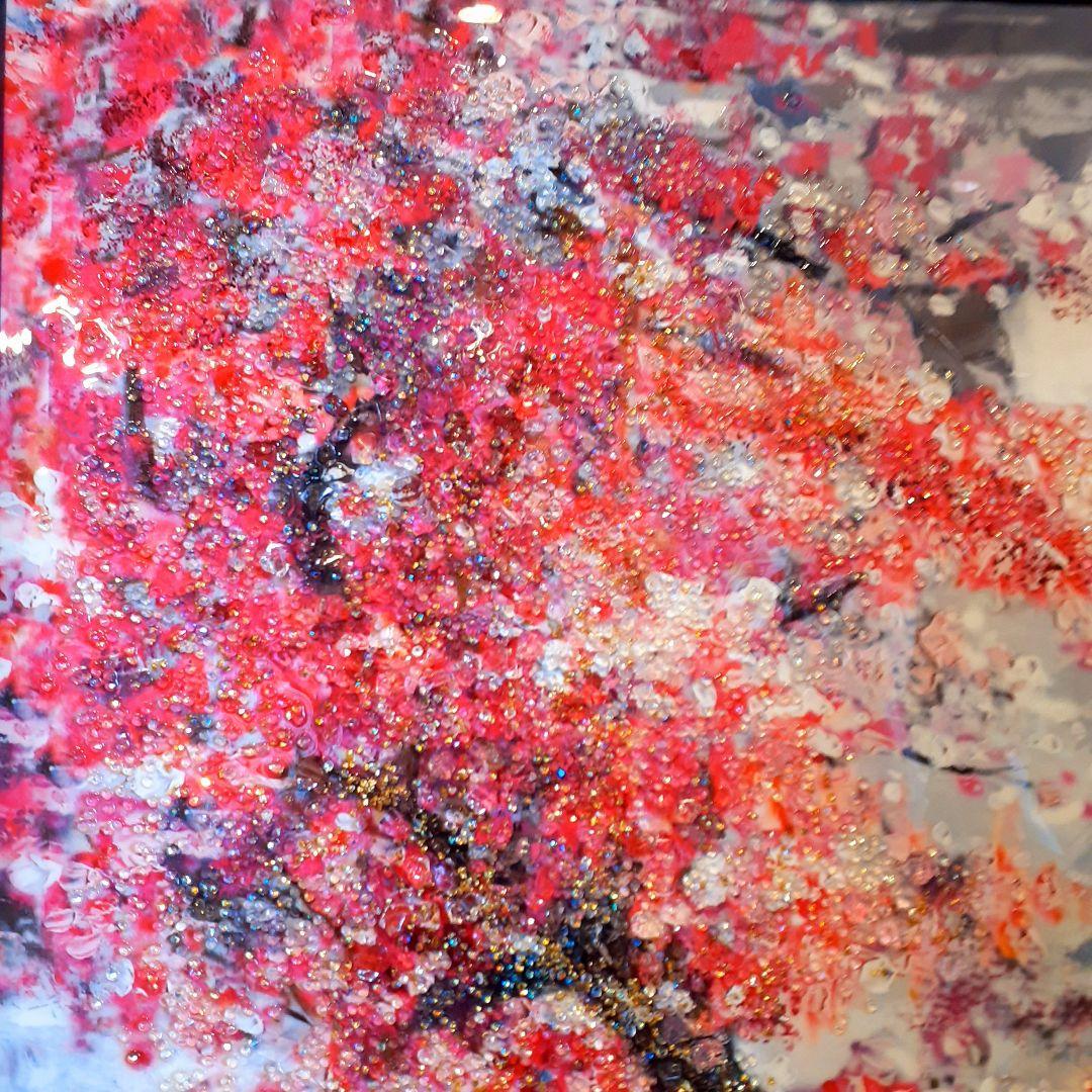 輸入雑貨　クリスタルアート　『月下の富士山と桜』　水晶石　フレーム付き