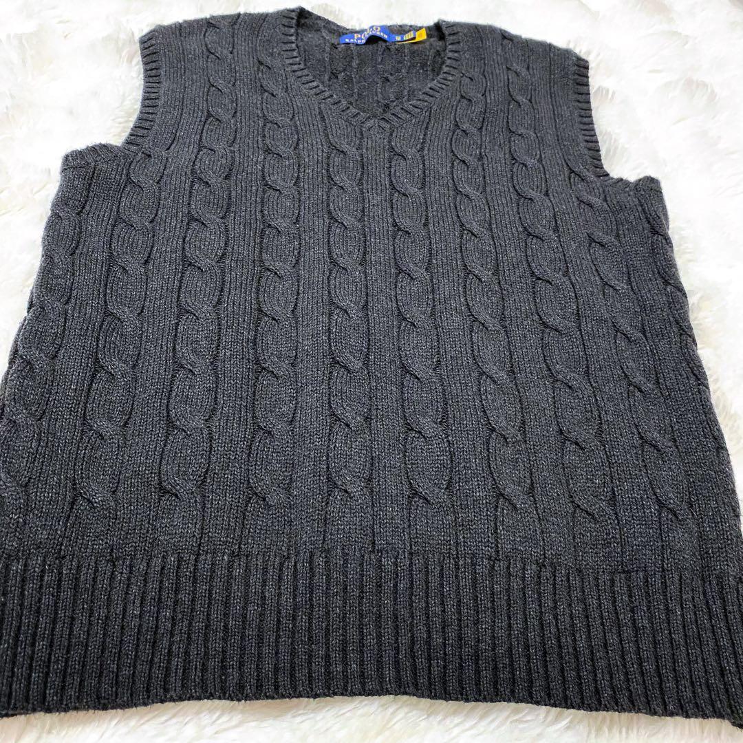 【現行QRタグ】 ポロラルフローレン 黒 ケーブルニット ベスト XS