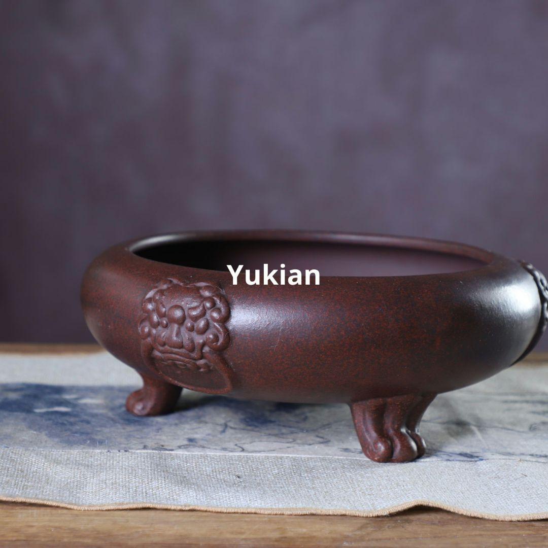 紫砂 無孔三足水底盆 三足獣面無孔盆 盆栽鉢 植木鉢 小品盆栽鉢 大品盆栽鉢