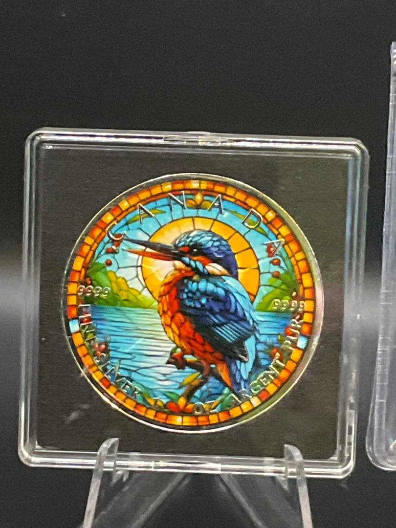 【ラスト】2025年カナダ ステンドグラス風 カワセミ 1オンス カラー銀貨