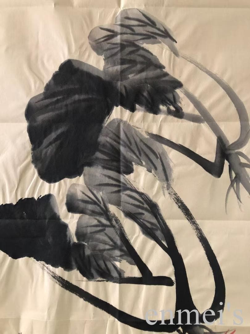 中国古美術・純手描き白菜図三尺画芯・水墨彩色画・斉白石印款・宣紙・珍品画・肉筆