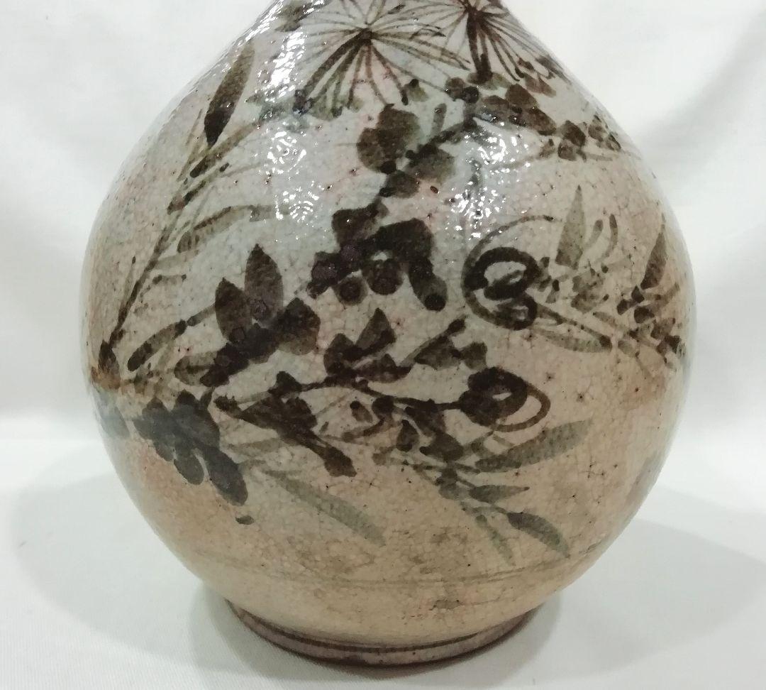 古いレトロな唐津系 \"黒牟田鉄絵草花文徳利