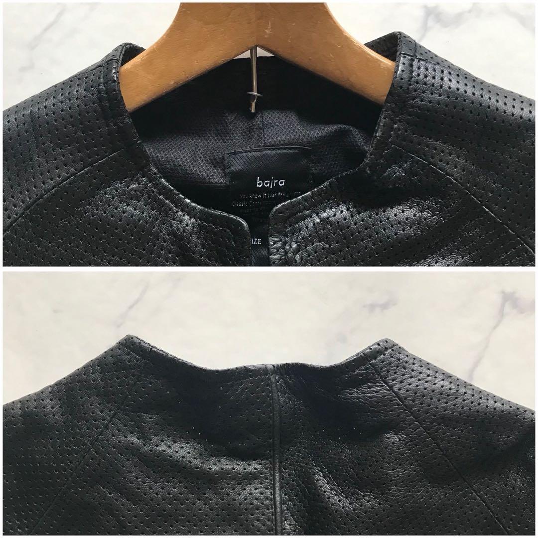 美品/Lサイズ✨bajra バジュラ ラムレザージャケット パンチング加工 黒