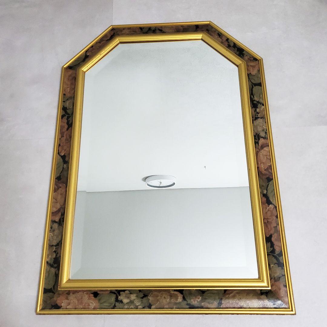 【イタリア製】ウォールミラー　鏡 アンティーク 壁掛 花柄　ヴィンテージ　レトロ