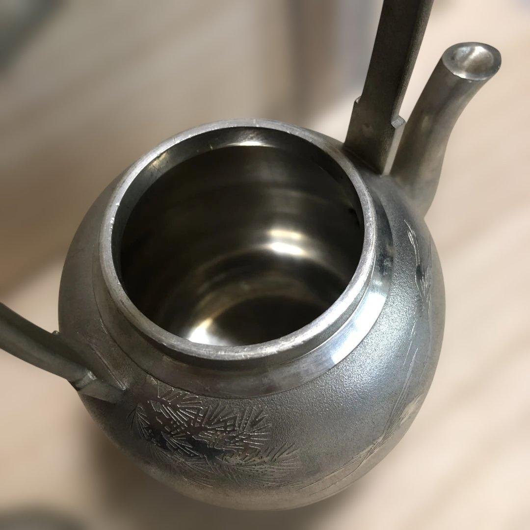 金属製ティーポット 彫刻模様　薩摩錫器