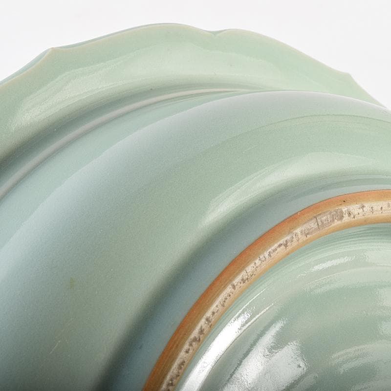 茶道具　京焼　初代宮永東山作　青磁八稜式瑞雲文　水盤　共箱　D　R7858B