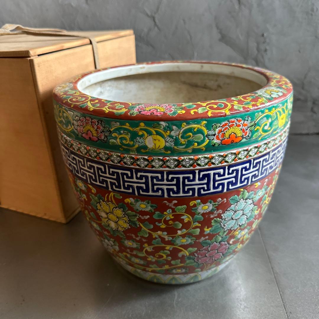 瞬間お値下げ‼️十錦手色絵伊万里　火鉢メダカ飼い観葉植物鉢カバー