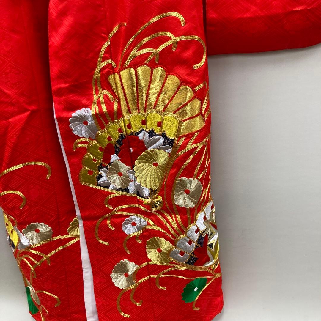 振袖 赤 花と扇の刺繍　結婚式　花嫁衣装　貸衣装