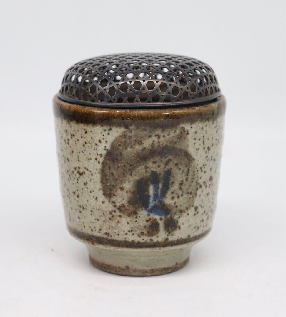 益子焼　香炉　銀ぼや　木箱入　送料込み1025