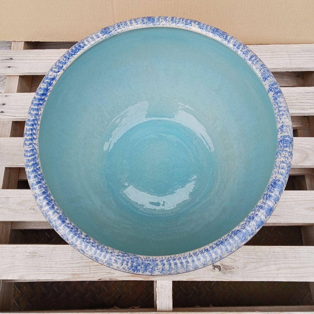 新品　∅50　陶器　睡蓮鉢　大型　メダカ鉢　難有　手書き絵　花柄　手造りLKB4