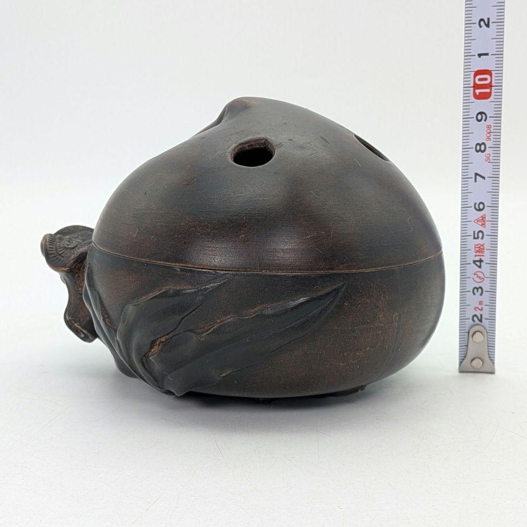 桃香炉 陶器製 合箱合布 香爐 香道具 抹茶道具 茶器 置物 細工物 モモ 古玩