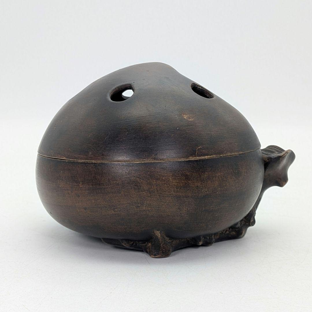 桃香炉 陶器製 合箱合布 香爐 香道具 抹茶道具 茶器 置物 細工物 モモ 古玩