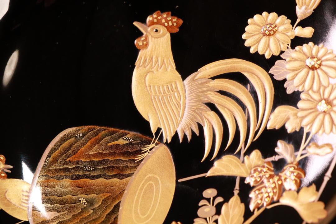 BJ133　時代輪島　加賀蒔絵　鶏図　吸物椀　一客　木製　茶道具 懐石 会席