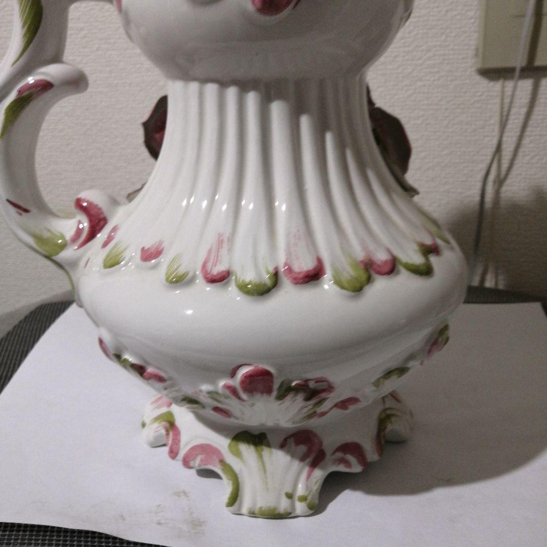 陶器製バラ装飾ピッチャー 高さ約30cmメイドインイタリア