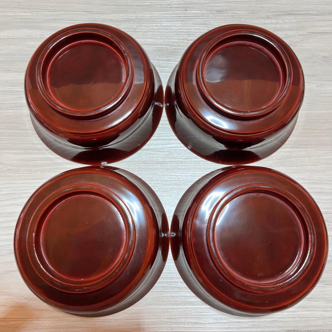 木製漆器 時代輪島塗 菊桐唐草 金蒔絵 溜塗 内黒塗 椀四客 天然木