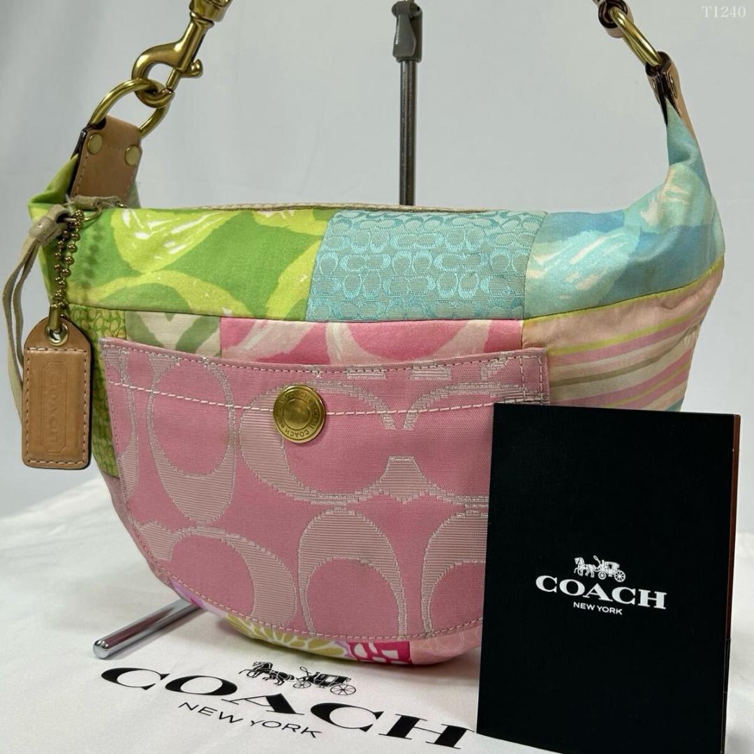 【美品】コーチ 374 ソーホー パッチワーク ワンハンドバッグ ナイロン