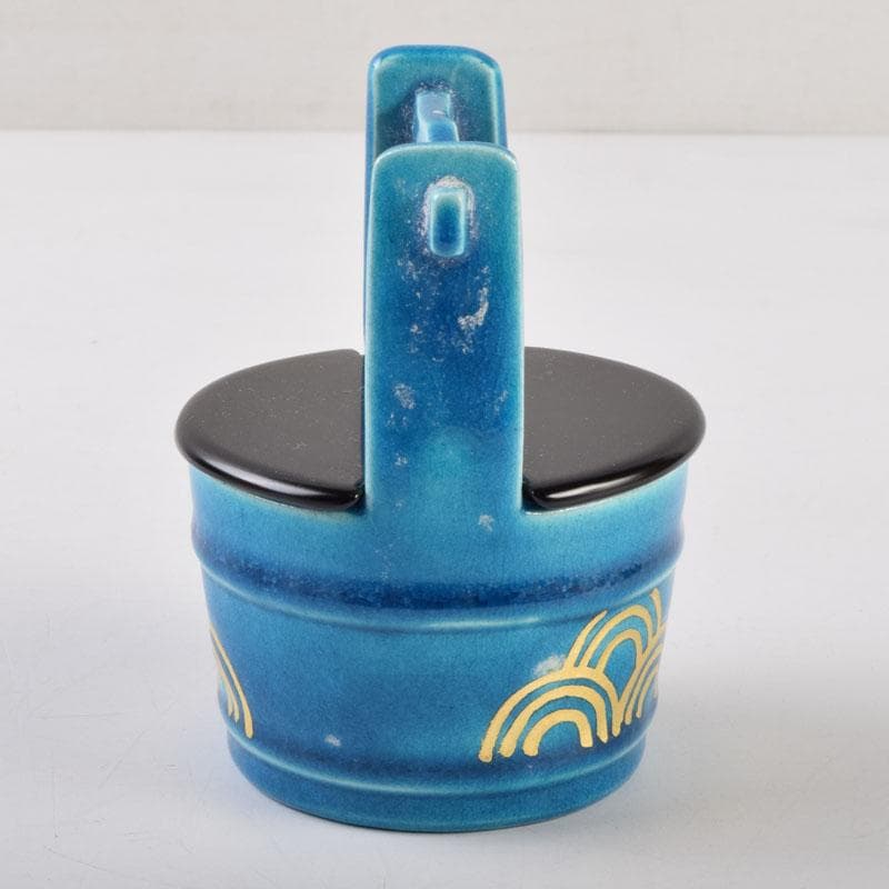 茶道具　加賀瑞山造　土耳古釉　青海波文　手桶茶入　共箱　V　8959