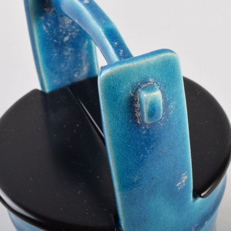 茶道具　加賀瑞山造　土耳古釉　青海波文　手桶茶入　共箱　V　8959