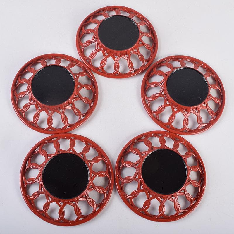 煎茶道具　根來塗　透かし茶托　五客　V　R8874