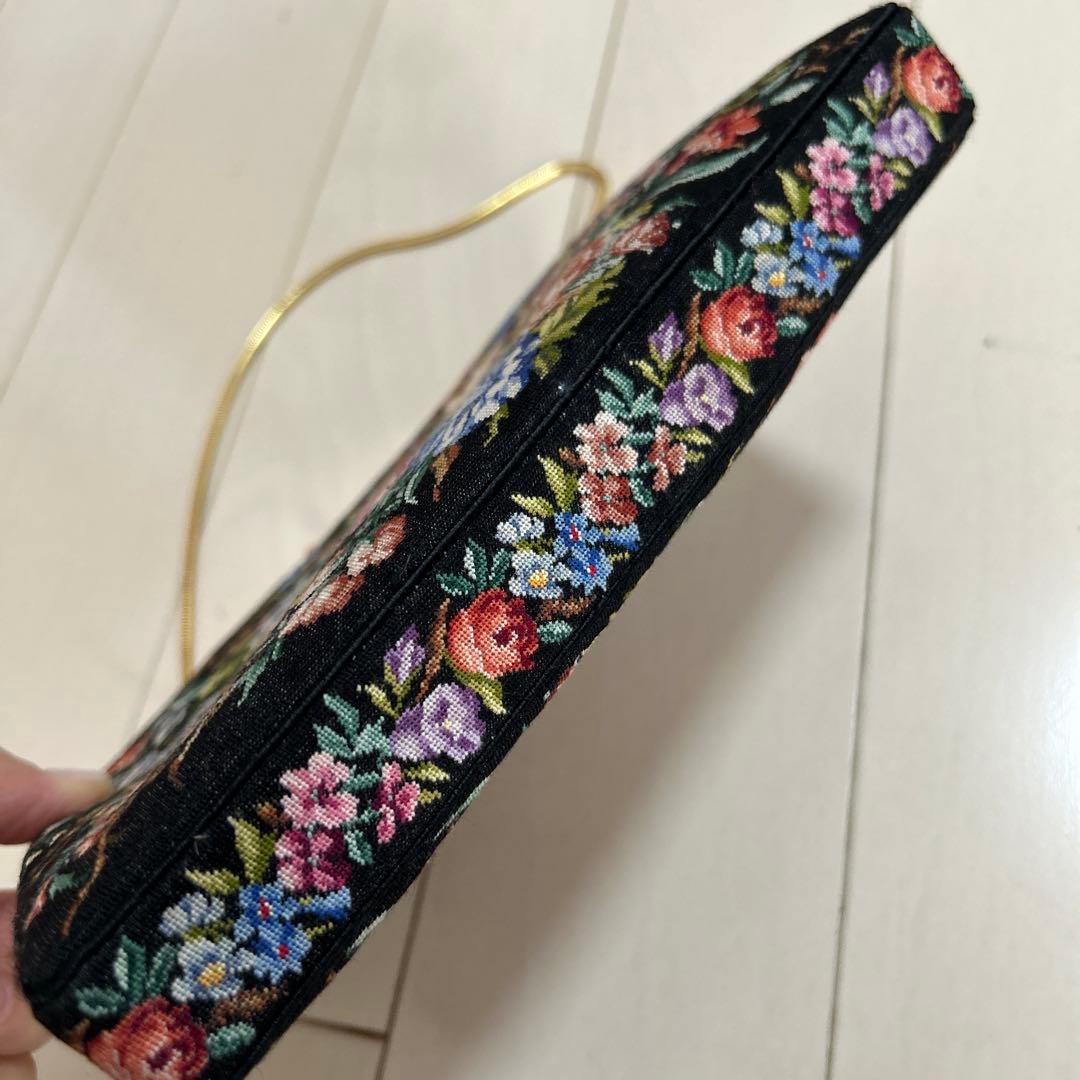 美品◆プチポアン　2WAYアンティークバッグ　花柄刺繍　バッグ＆ケース