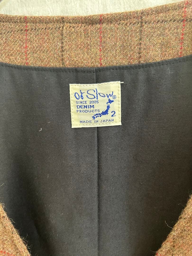 or slow オアスロウ　ツイードベスト　チェック　ブラウン　2 M アメカジ