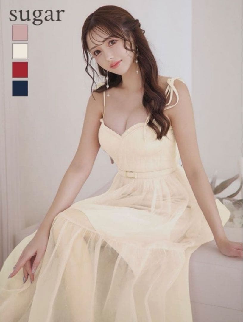 ローブドフルール DEA キャバクラ リボン チュール シアー ロング ドレス