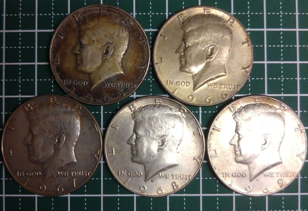 ケネディハーフダラー 1965年 〜 1969年 5枚セット銀貨　銀.400